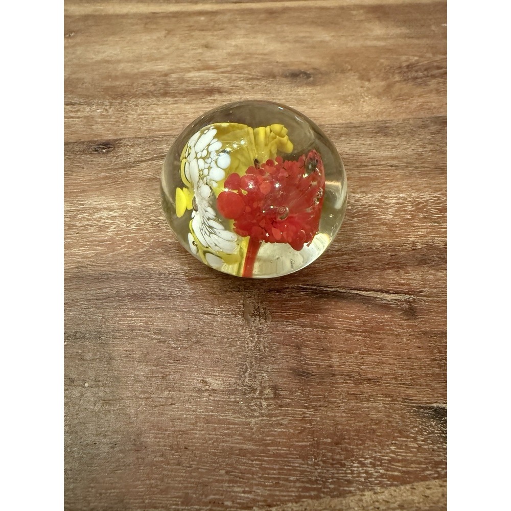 Vintage Hand Blown Art Glass Paperweight‎ Confetti Trumpet Flower Multi Color